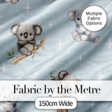 Cute Baby Koala Bears with Stars on Soft Blue Background Seamless Pattern Digital Print Fabric by the Metre UK Sewing Quilting Textile
