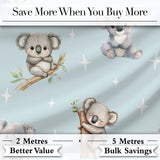 Cute Baby Koala Bears with Stars on Soft Blue Background Seamless Pattern Digital Print Fabric by the Metre UK Sewing Quilting Textile