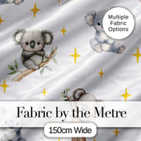 Cute Baby Koala Bears with Yellow Stars on Light Grey Background   Digital Print Fabric by the Metre UK Sewing Quilting Textile