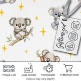 Cute Baby Koala Bears with Yellow Stars on Light Grey Background   Digital Print Fabric by the Metre UK Sewing Quilting Textile