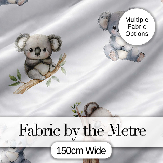 Cute Cartoon Koala Bears with Stars on Soft Grey Background Seamless Pattern Digital Print Fabric by the Metre UK Sewing Quilting Textile