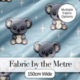 Cute Cartoon Koala Bears with Stars on Blue Background Seamless Pattern Digital Print Fabric by the Metre UK Sewing Quilting Textile