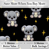 Cute Cartoon Koala Bears with Yellow Stars on Black Background Seamless Pattern Digital Print Fabric by the Metre UK Sewing Quilting Textile