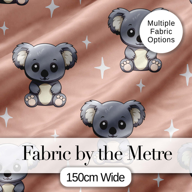 Cute Cartoon Koala Bears with White Stars on Peach Background Seamless Pattern Digital Print Fabric by the Metre UK Sewing Quilting Textile