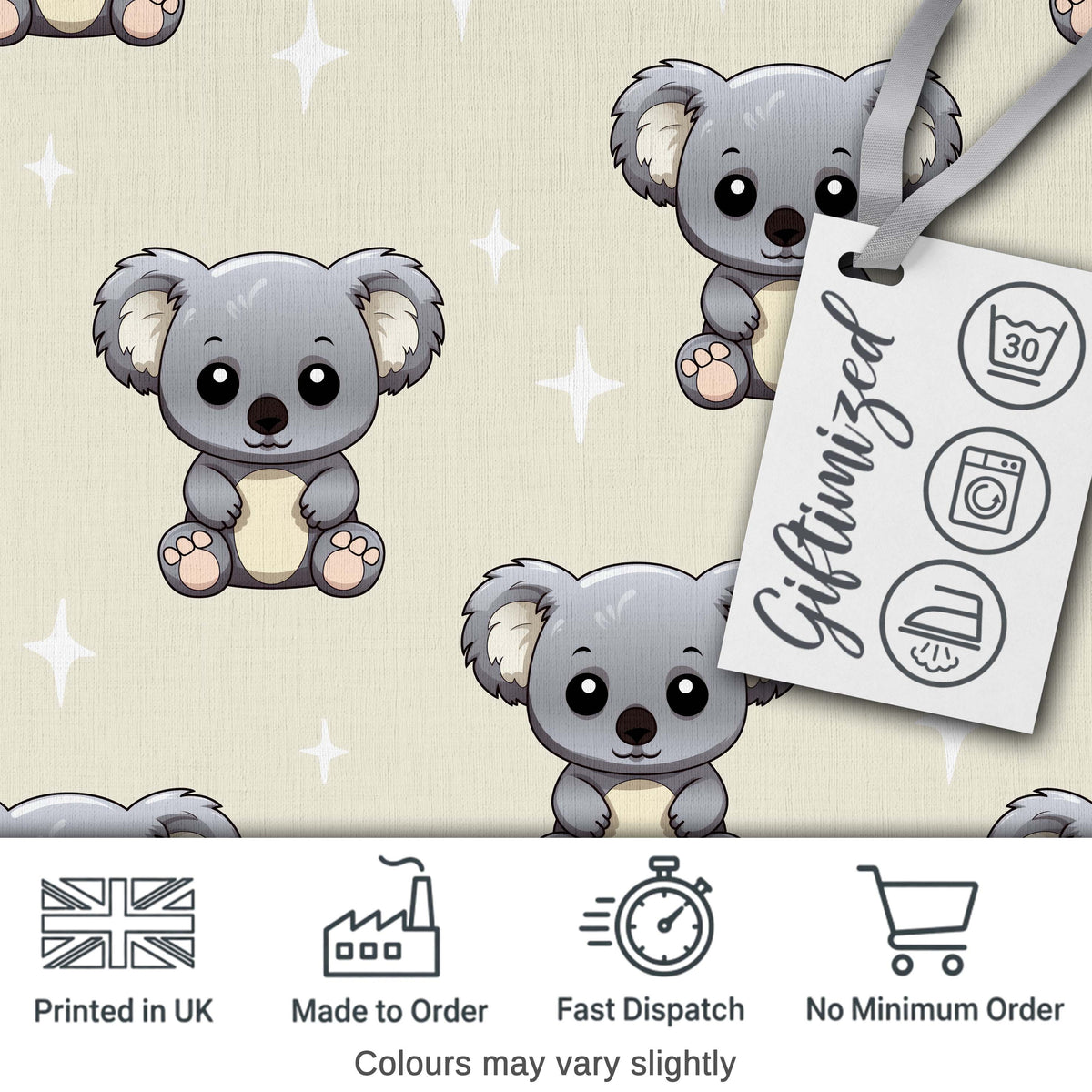 Cute Cartoon Koala Bears with White Stars on Light Beige Background   Digital Print Fabric by the Metre UK Sewing Quilting Textile