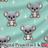 Cute Cartoon Koala Bears with White Stars on Mint Green Background   Digital Print Fabric by the Metre UK Sewing Quilting Textile