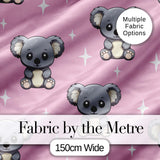 Cute Cartoon Koala Bears with White Stars on Rose Pink Background   Digital Print Fabric by the Metre UK Sewing Quilting Textile