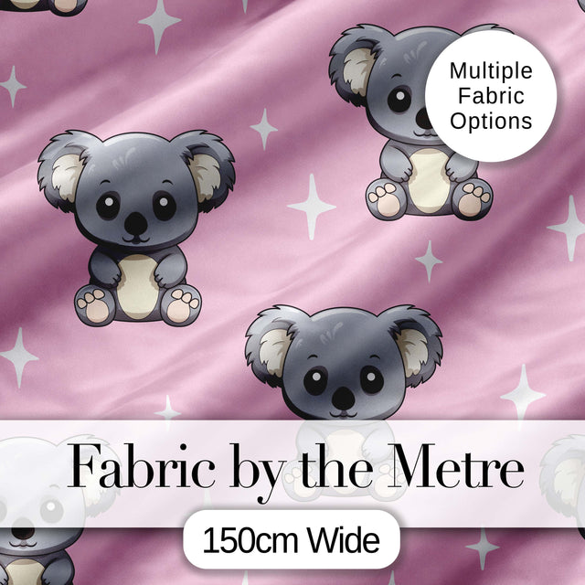 Cute Cartoon Koala Bears with White Stars on Rose Pink Background   Digital Print Fabric by the Metre UK Sewing Quilting Textile