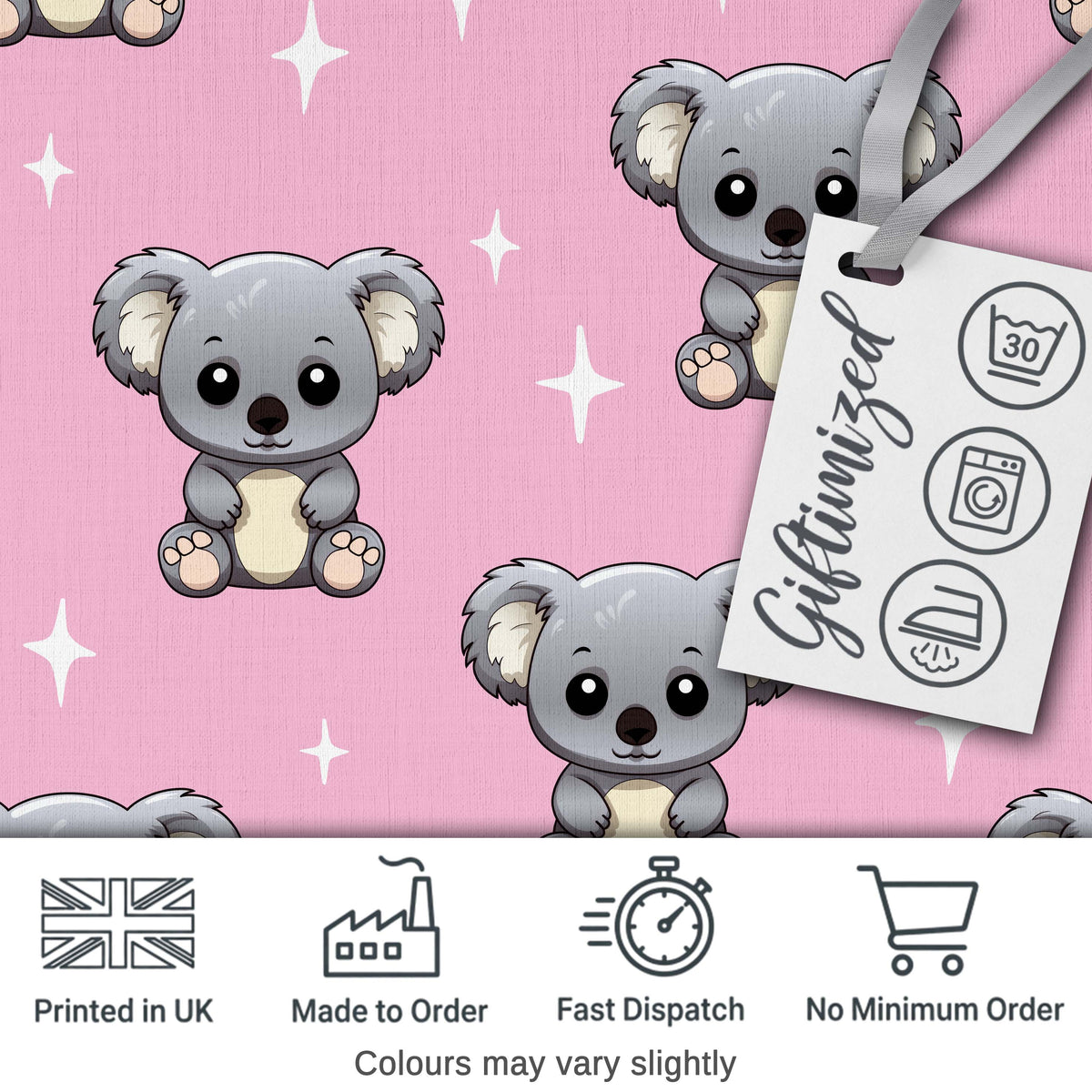 Cute Cartoon Koala Bears with White Stars on Rose Pink Background   Digital Print Fabric by the Metre UK Sewing Quilting Textile