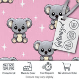 Cute Cartoon Koala Bears with White Stars on Rose Pink Background   Digital Print Fabric by the Metre UK Sewing Quilting Textile