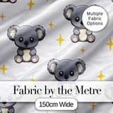Cute Cartoon Koala Bears with Yellow Stars on Light Grey Background   Digital Print Fabric by the Metre UK Sewing Quilting Textile