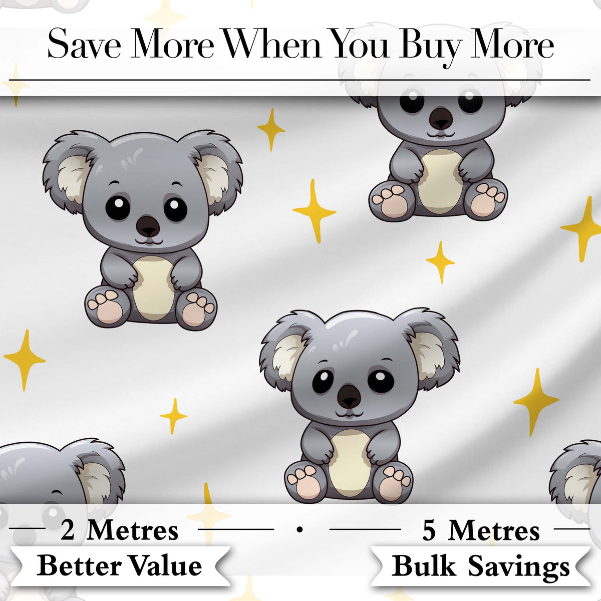 Cute Cartoon Koala Bears with Yellow Stars on Light Grey Background   Digital Print Fabric by the Metre UK Sewing Quilting Textile