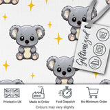 Cute Cartoon Koala Bears with Yellow Stars on Light Grey Background   Digital Print Fabric by the Metre UK Sewing Quilting Textile