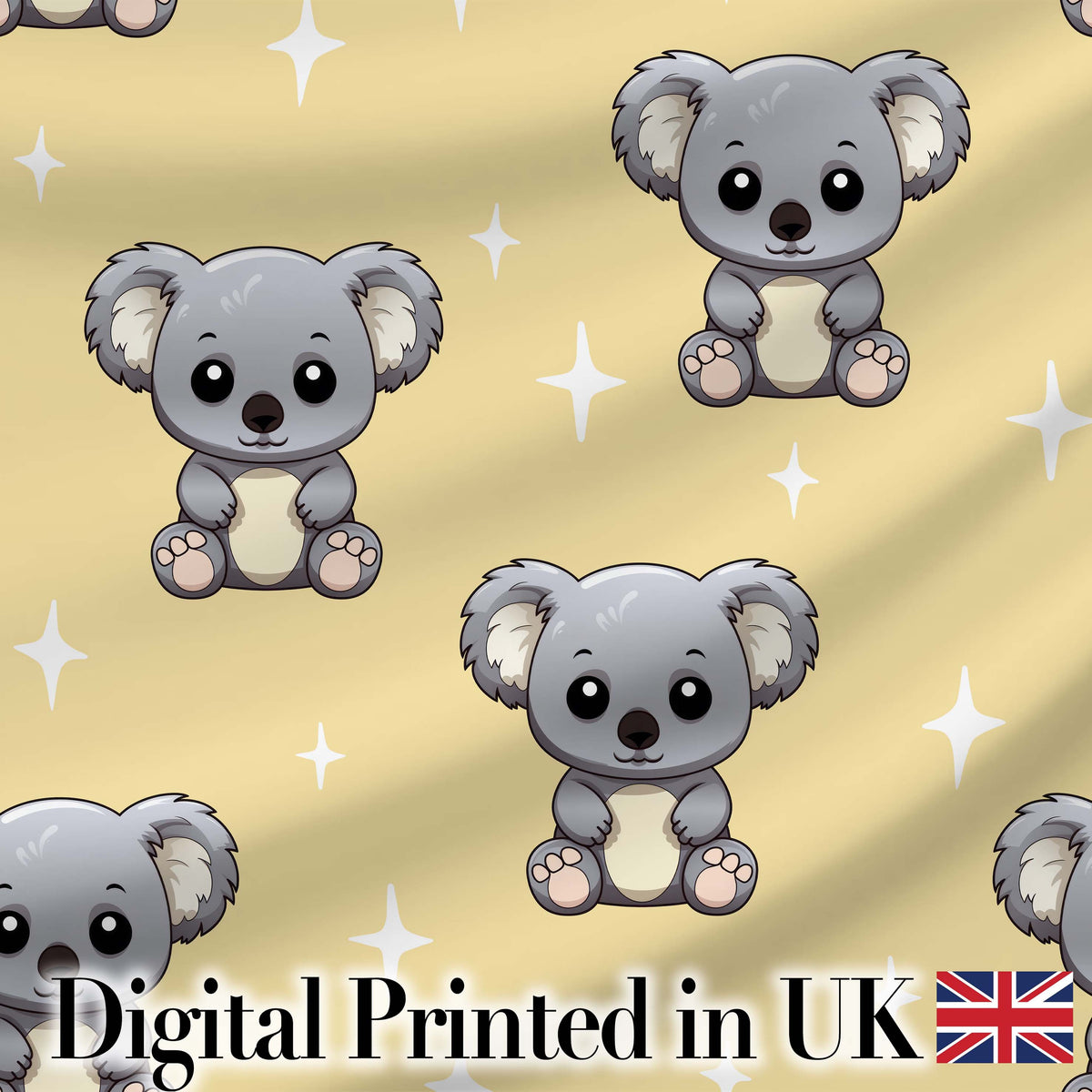 Cute Baby Koala Bears on Soft Beige Background Seamless Pattern Digital Print Fabric by the Metre UK Sewing Quilting Textile