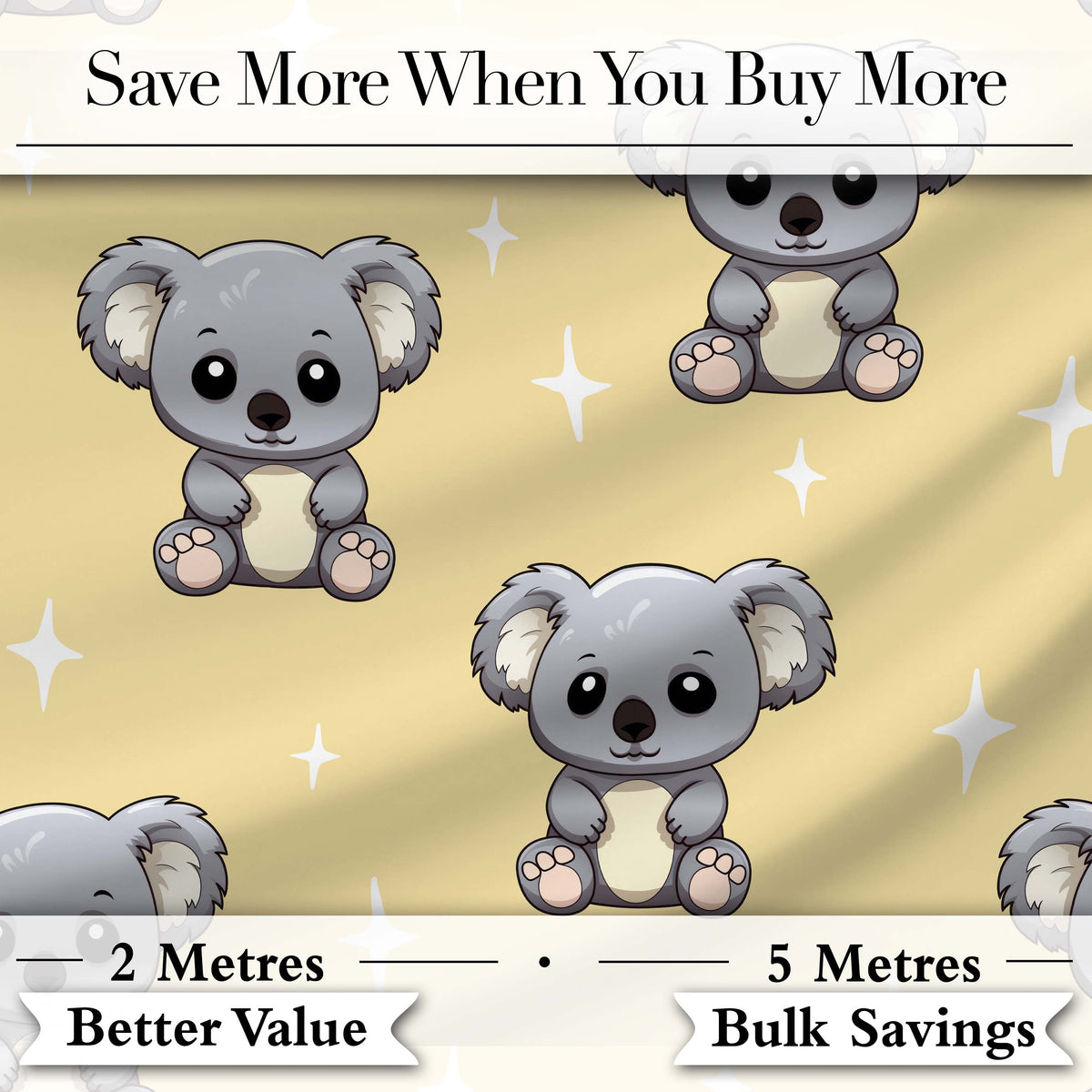 Cute Baby Koala Bears on Soft Beige Background Seamless Pattern Digital Print Fabric by the Metre UK Sewing Quilting Textile