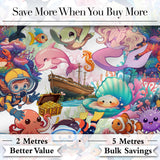 Cute Underwater Ocean Animals Mermaid Dolphin Turtle Seamless Pattern Digital Print Fabric by the Metre UK Sewing Quilting Textile
