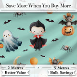 Cute Halloween Dracula Ghost Bats on Mint Green Background Seamless Pattern Digital Print Fabric by the Metre UK Sewing Quilting Textile