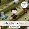 Cute Halloween Dracula Ghost Bats on Olive Green Background Seamless Pattern Digital Print Fabric by the Metre UK Sewing Quilting Textile