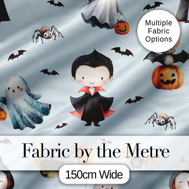 Cute Halloween Dracula Ghost Bats on Soft Blue Background Seamless Pattern Digital Print Fabric by the Metre UK Sewing Quilting Textile