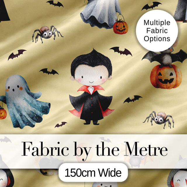 Cute Halloween Dracula Ghost Bats on Warm Beige Background Seamless Pattern Digital Print Fabric by the Metre UK Sewing Quilting Textile