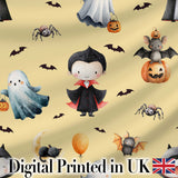 Cute Halloween Dracula Ghost Bats on Warm Beige Background Seamless Pattern Digital Print Fabric by the Metre UK Sewing Quilting Textile