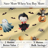Cute Halloween Dracula Ghost Bats on Warm Beige Background Seamless Pattern Digital Print Fabric by the Metre UK Sewing Quilting Textile