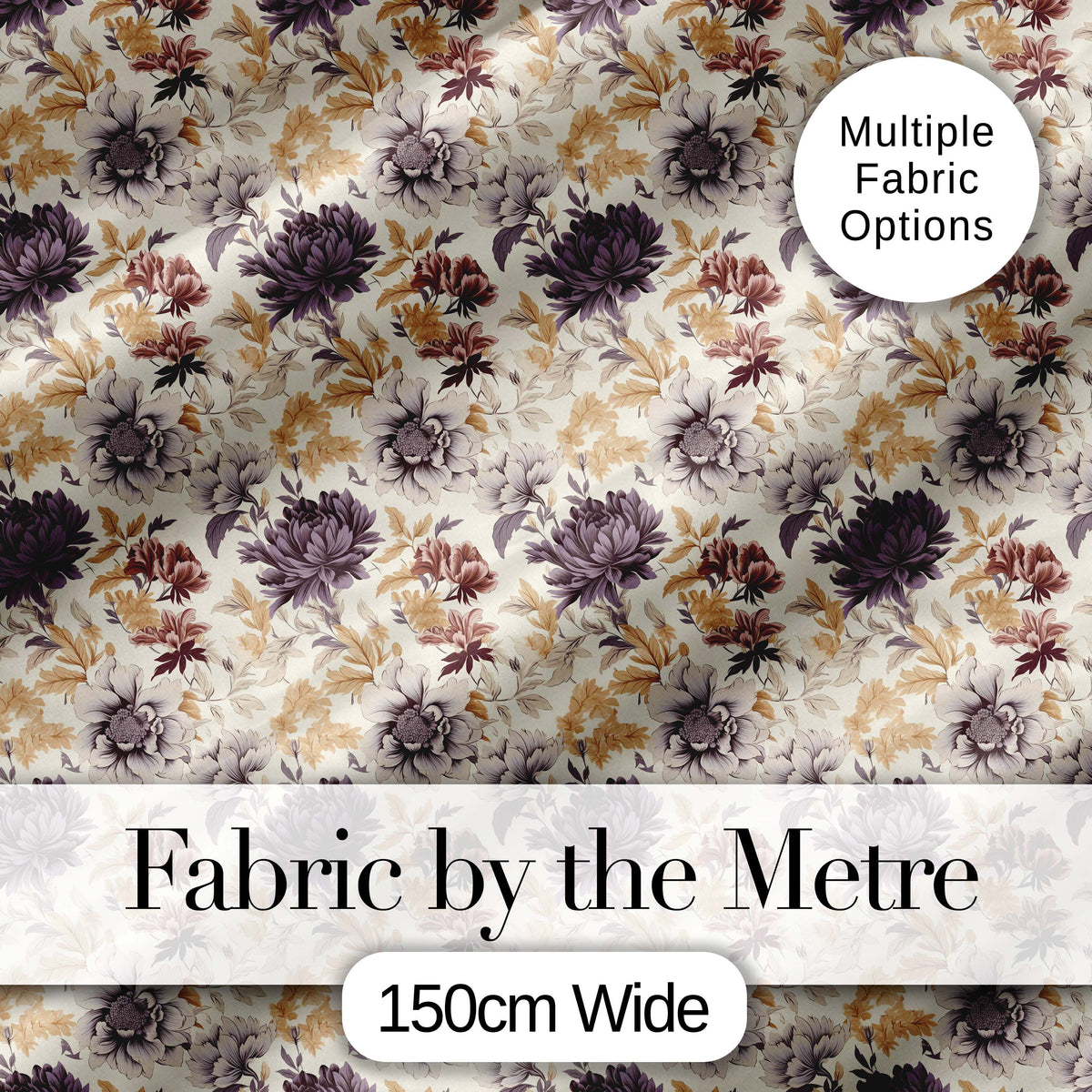 Vintage Floral Chrysanthemum Flowers on Cream Background Seamless Pattern Digital Print Fabric by the Metre UK Sewing Quilting Textile