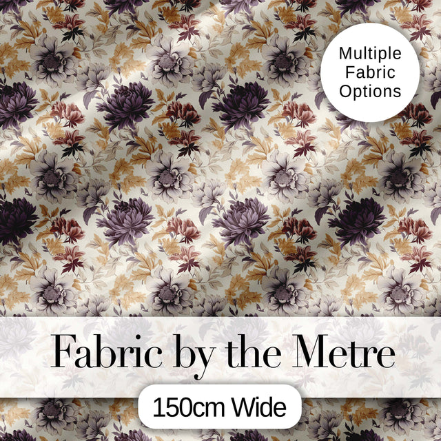 Vintage Floral Chrysanthemum Flowers on Cream Background Seamless Pattern Digital Print Fabric by the Metre UK Sewing Quilting Textile