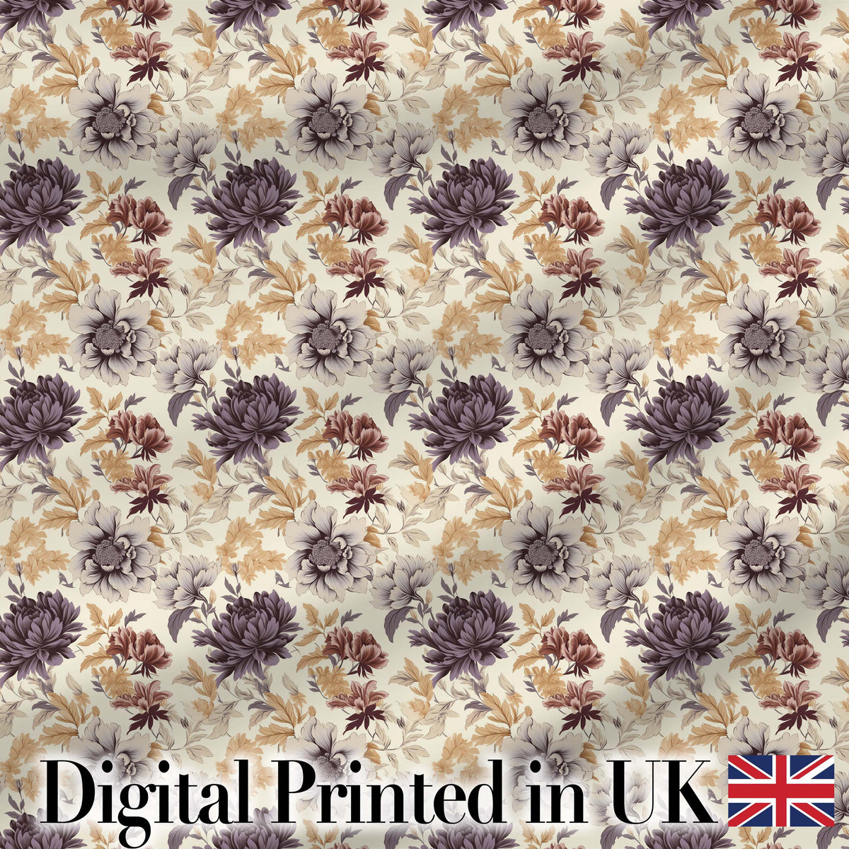 Vintage Floral Chrysanthemum Flowers on Cream Background Seamless Pattern Digital Print Fabric by the Metre UK Sewing Quilting Textile