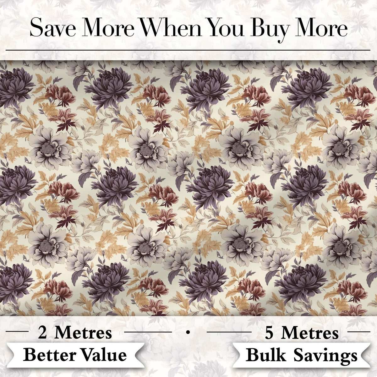Vintage Floral Chrysanthemum Flowers on Cream Background Seamless Pattern Digital Print Fabric by the Metre UK Sewing Quilting Textile