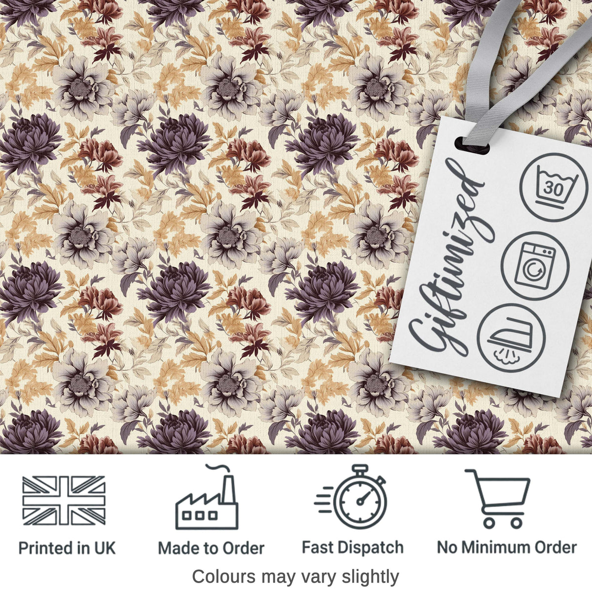 Vintage Floral Chrysanthemum Flowers on Cream Background Seamless Pattern Digital Print Fabric by the Metre UK Sewing Quilting Textile