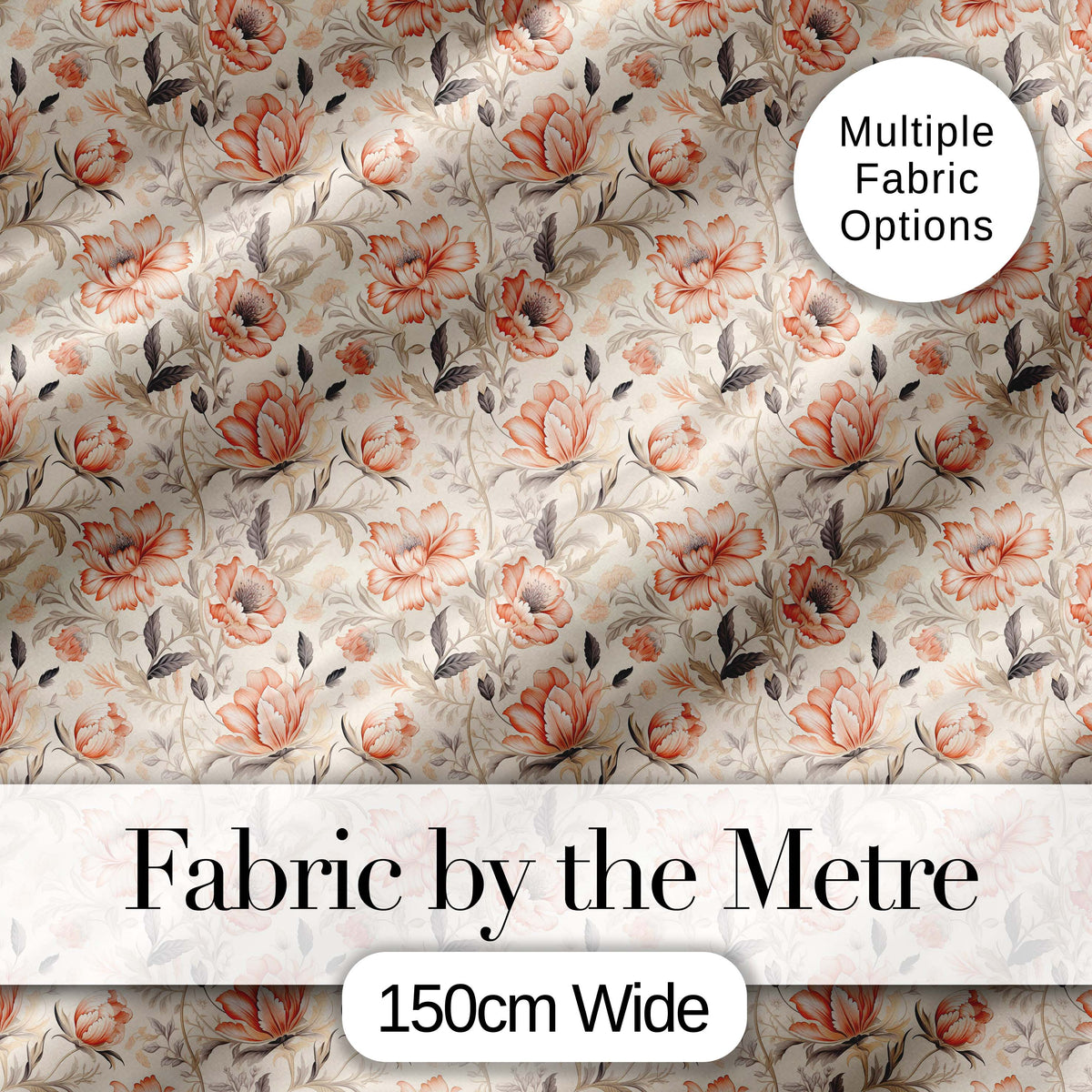 Elegant Peach Floral Blossoms on Soft Cream Background Seamless Pattern Digital Print Fabric by the Metre UK Sewing Quilting Textile