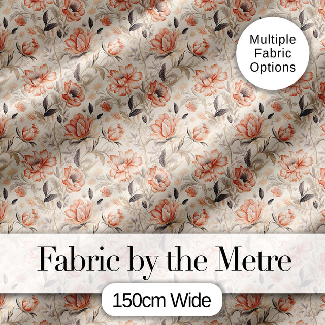 Elegant Peach Floral Blossoms on Soft Cream Background Seamless Pattern Digital Print Fabric by the Metre UK Sewing Quilting Textile