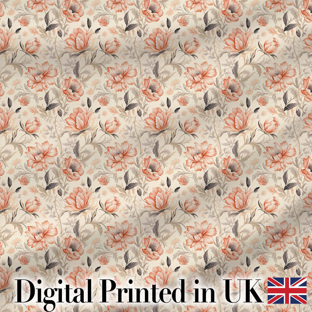 Elegant Peach Floral Blossoms on Soft Cream Background Seamless Pattern Digital Print Fabric by the Metre UK Sewing Quilting Textile