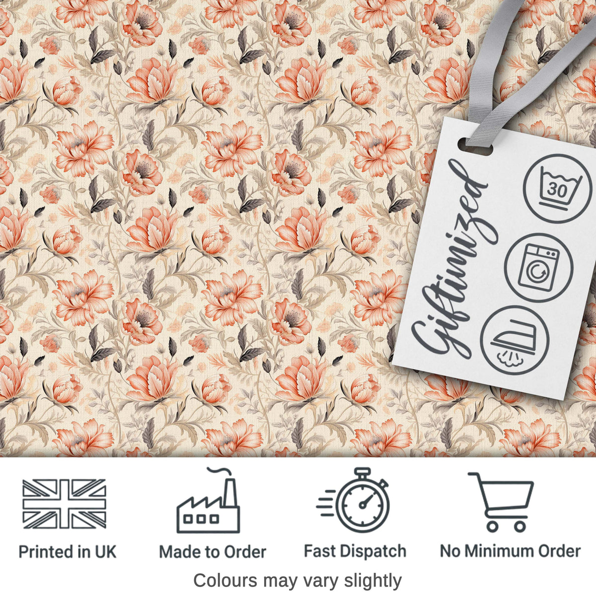 Elegant Peach Floral Blossoms on Soft Cream Background Seamless Pattern Digital Print Fabric by the Metre UK Sewing Quilting Textile