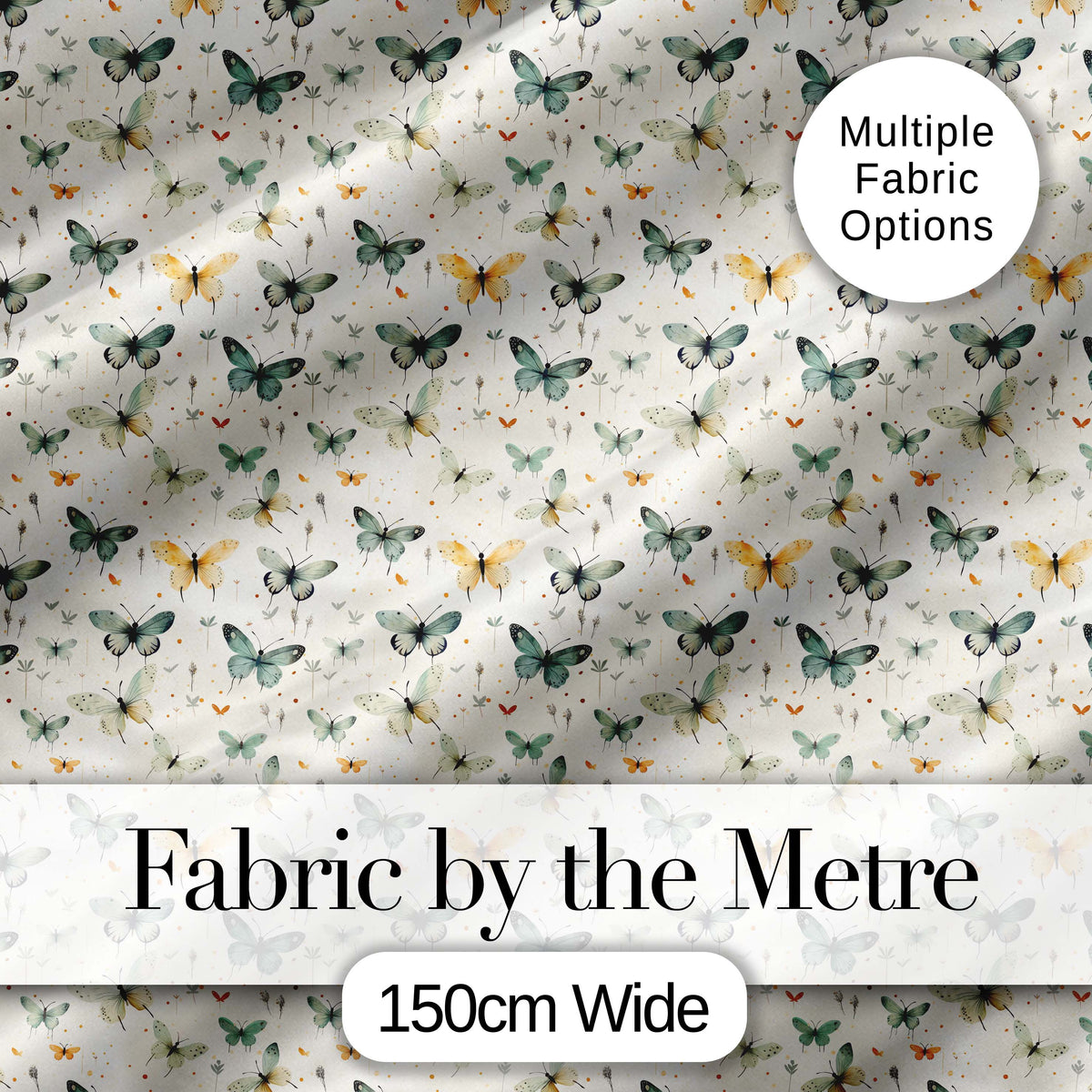 Soft Watercolor Butterflies with Neutral Tones Seamless Pattern Digital Print Fabric by the Metre UK Sewing Quilting Textile