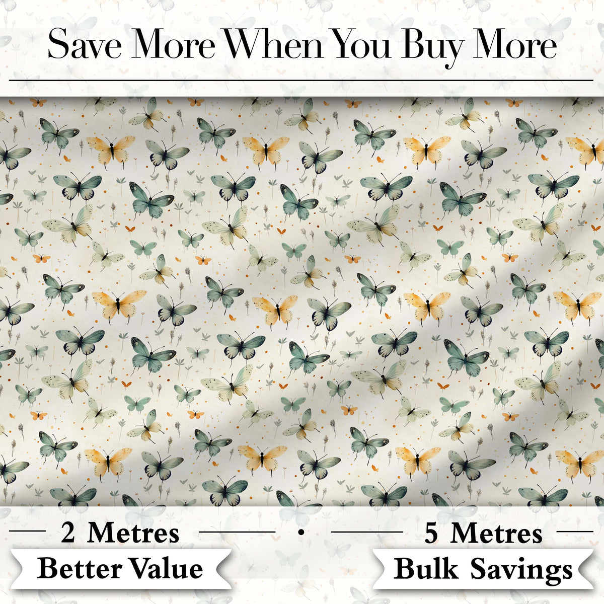 Soft Watercolor Butterflies with Neutral Tones Seamless Pattern Digital Print Fabric by the Metre UK Sewing Quilting Textile