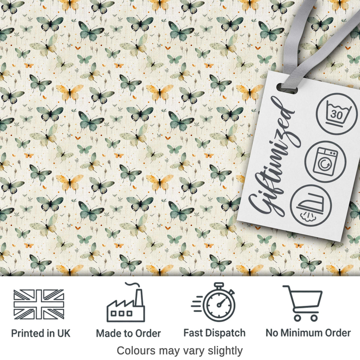 Soft Watercolor Butterflies with Neutral Tones Seamless Pattern Digital Print Fabric by the Metre UK Sewing Quilting Textile