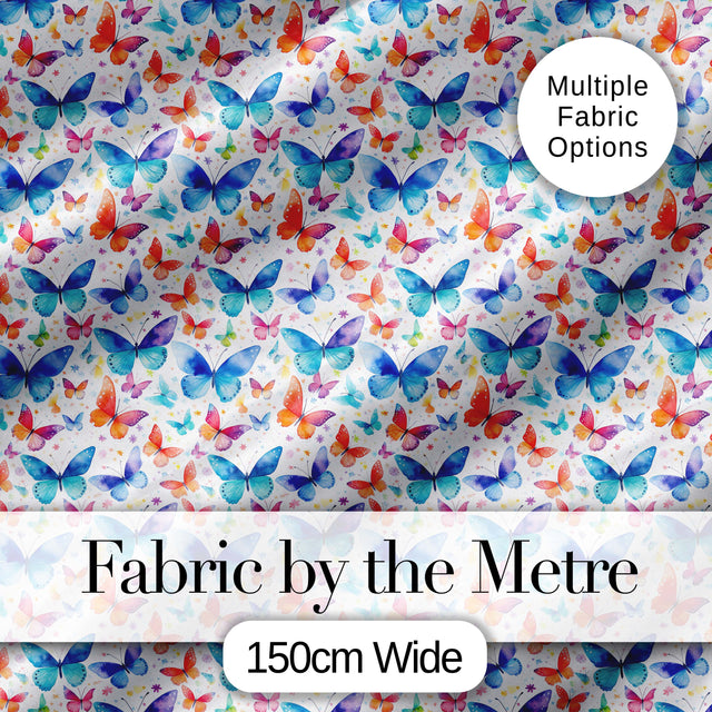 Bright Rainbow Butterflies with Colorful Floral Accents Seamless Pattern Digital Print Fabric by the Metre UK Sewing Quilting Textile