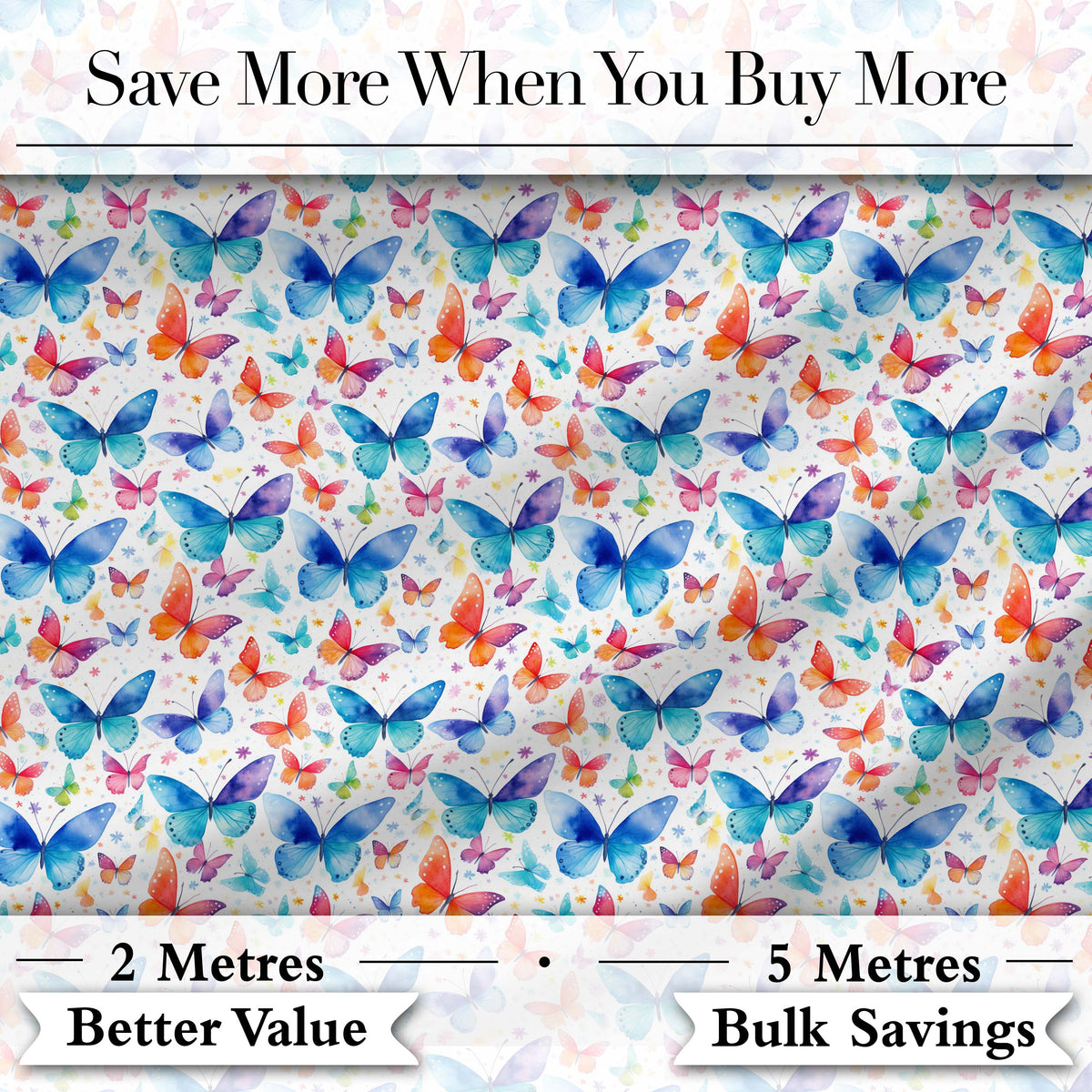 Bright Rainbow Butterflies with Colorful Floral Accents Seamless Pattern Digital Print Fabric by the Metre UK Sewing Quilting Textile