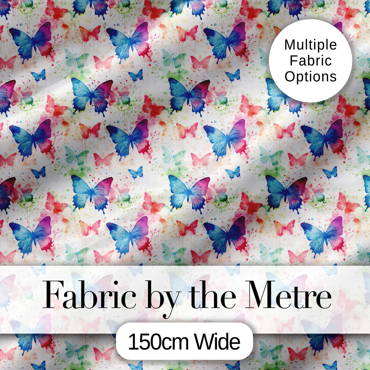 Artistic Watercolor Butterflies with Paint Splash Effect Seamless Pattern Digital Print Fabric by the Metre UK Sewing Quilting Textile