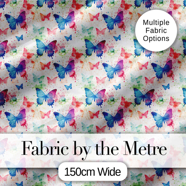 Artistic Watercolor Butterflies with Paint Splash Effect Seamless Pattern Digital Print Fabric by the Metre UK Sewing Quilting Textile