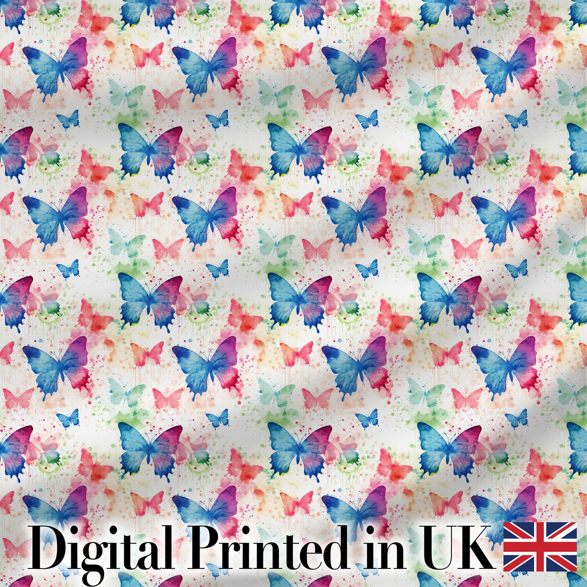 Artistic Watercolor Butterflies with Paint Splash Effect Seamless Pattern Digital Print Fabric by the Metre UK Sewing Quilting Textile