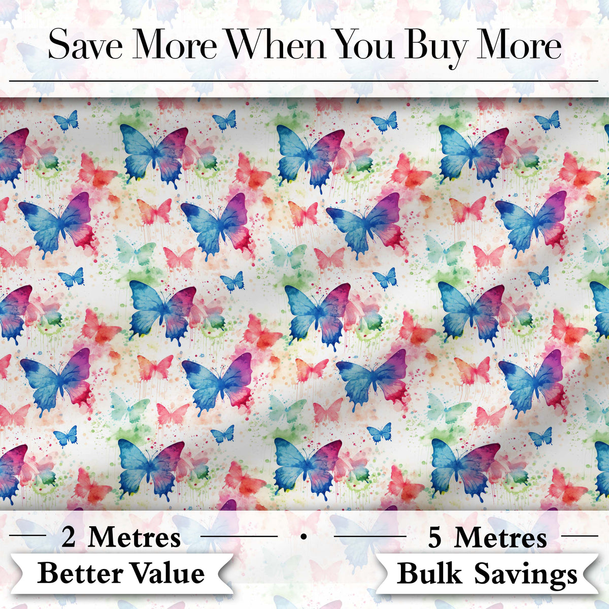 Artistic Watercolor Butterflies with Paint Splash Effect Seamless Pattern Digital Print Fabric by the Metre UK Sewing Quilting Textile