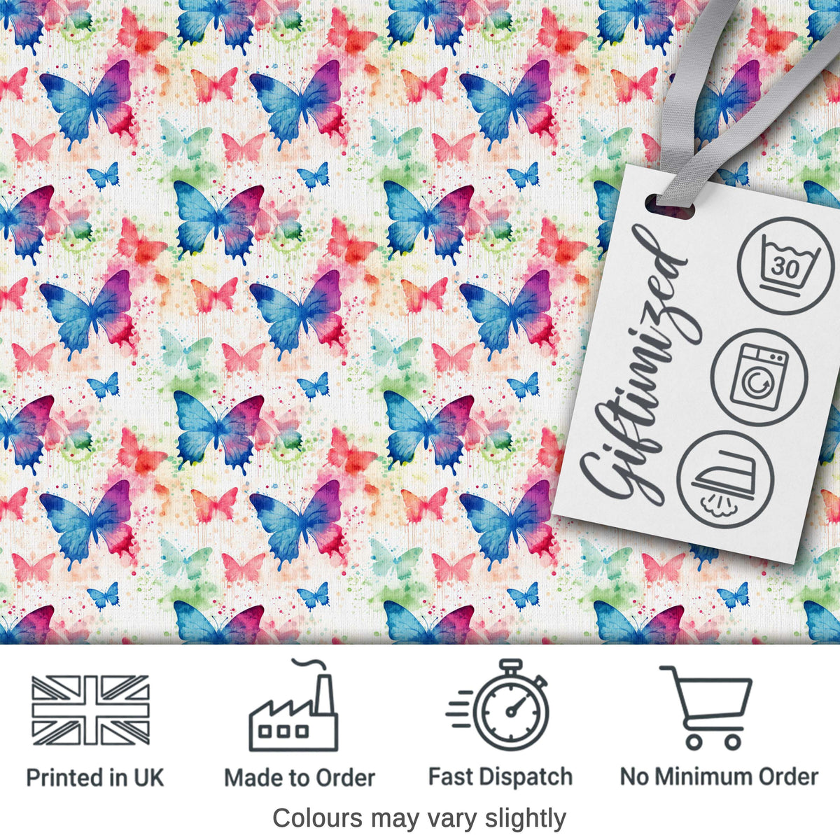 Artistic Watercolor Butterflies with Paint Splash Effect Seamless Pattern Digital Print Fabric by the Metre UK Sewing Quilting Textile