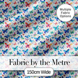 Vibrant Blue and Multicolor Butterflies on Light Background Seamless Pattern Digital Print Fabric by the Metre UK Sewing Quilting Textile