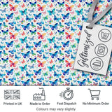 Vibrant Blue and Multicolor Butterflies on Light Background Seamless Pattern Digital Print Fabric by the Metre UK Sewing Quilting Textile