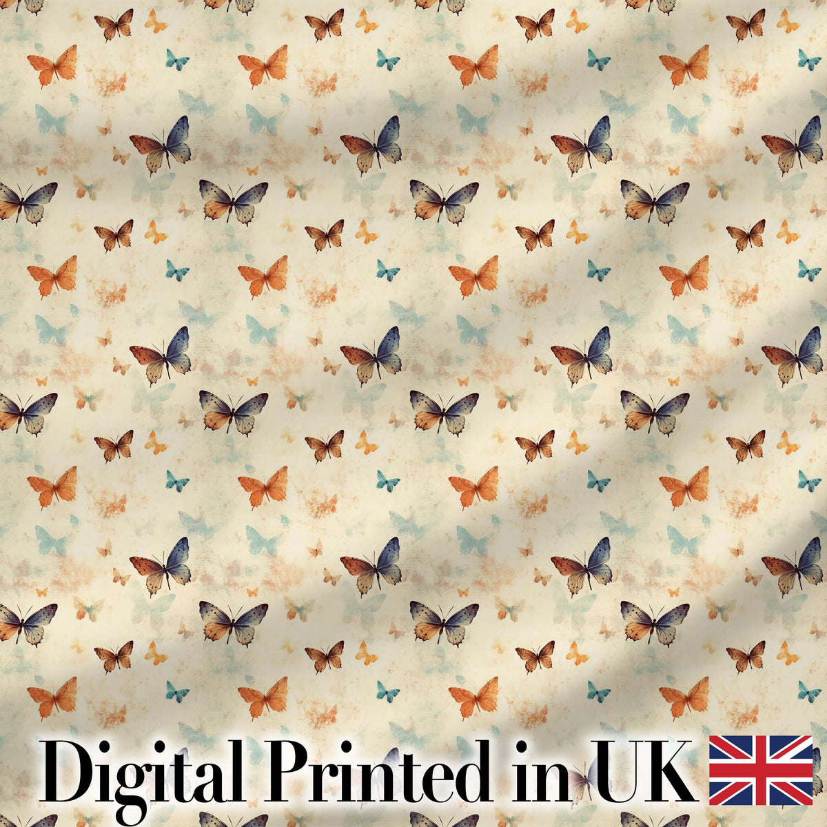 Vintage Style Butterflies with Soft Pastel Texture Seamless Pattern Digital Print Fabric by the Metre UK Sewing Quilting Textile