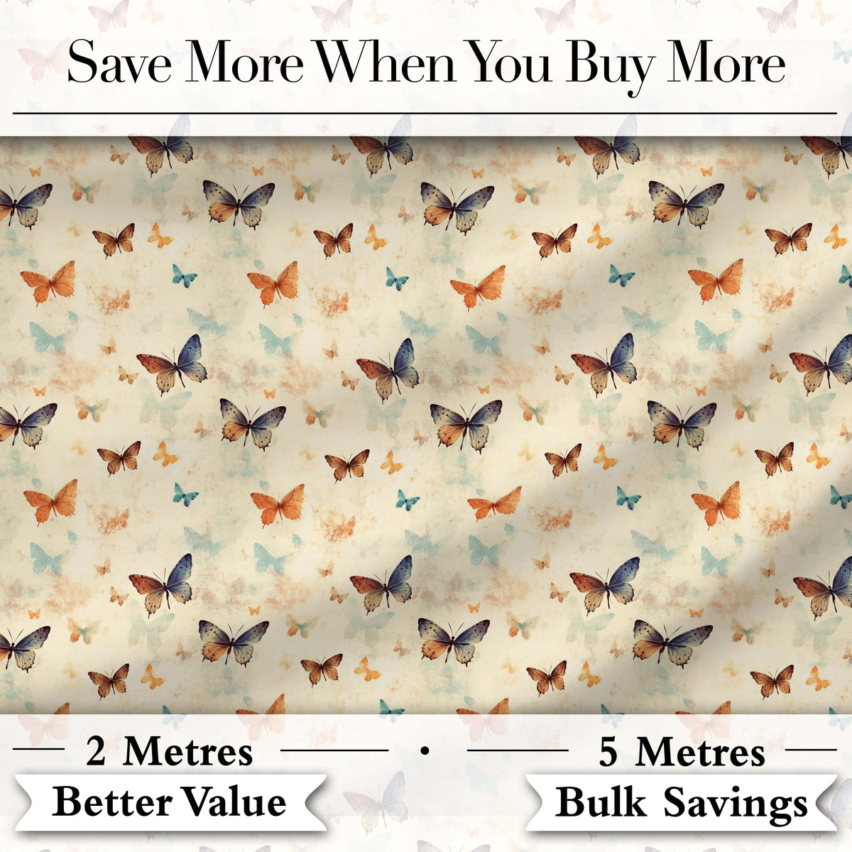 Vintage Style Butterflies with Soft Pastel Texture Seamless Pattern Digital Print Fabric by the Metre UK Sewing Quilting Textile