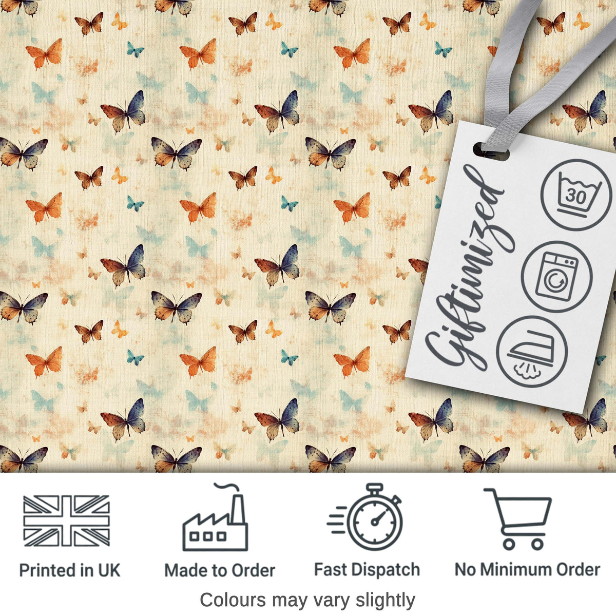 Vintage Style Butterflies with Soft Pastel Texture Seamless Pattern Digital Print Fabric by the Metre UK Sewing Quilting Textile